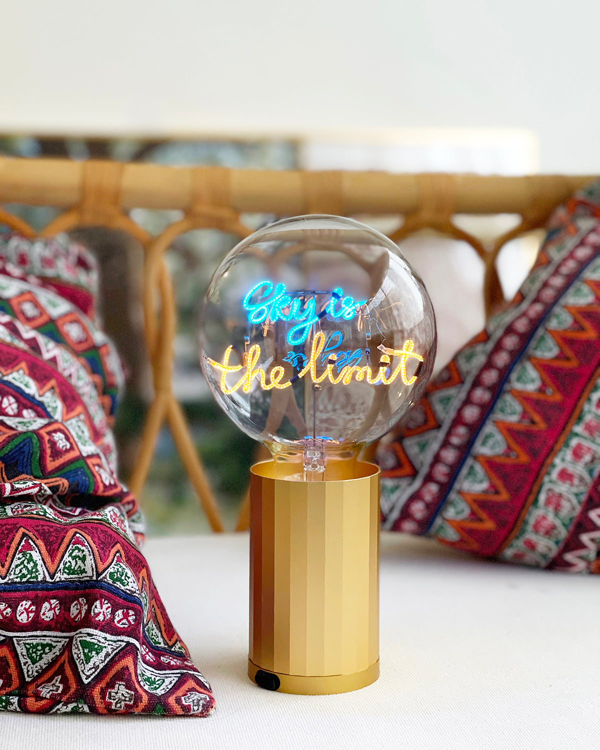 Bulb SKY IS THE LIMIT Blue/ Amber with Base Table Lamp PORTABLE Rose Gold