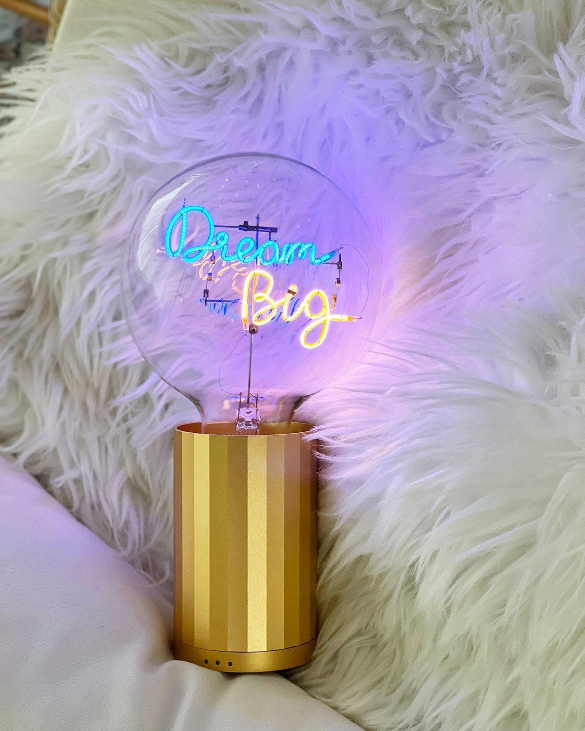 Bulb DREAM BIG Blue/ Amber with Base Table Lamp PORTABLE Black