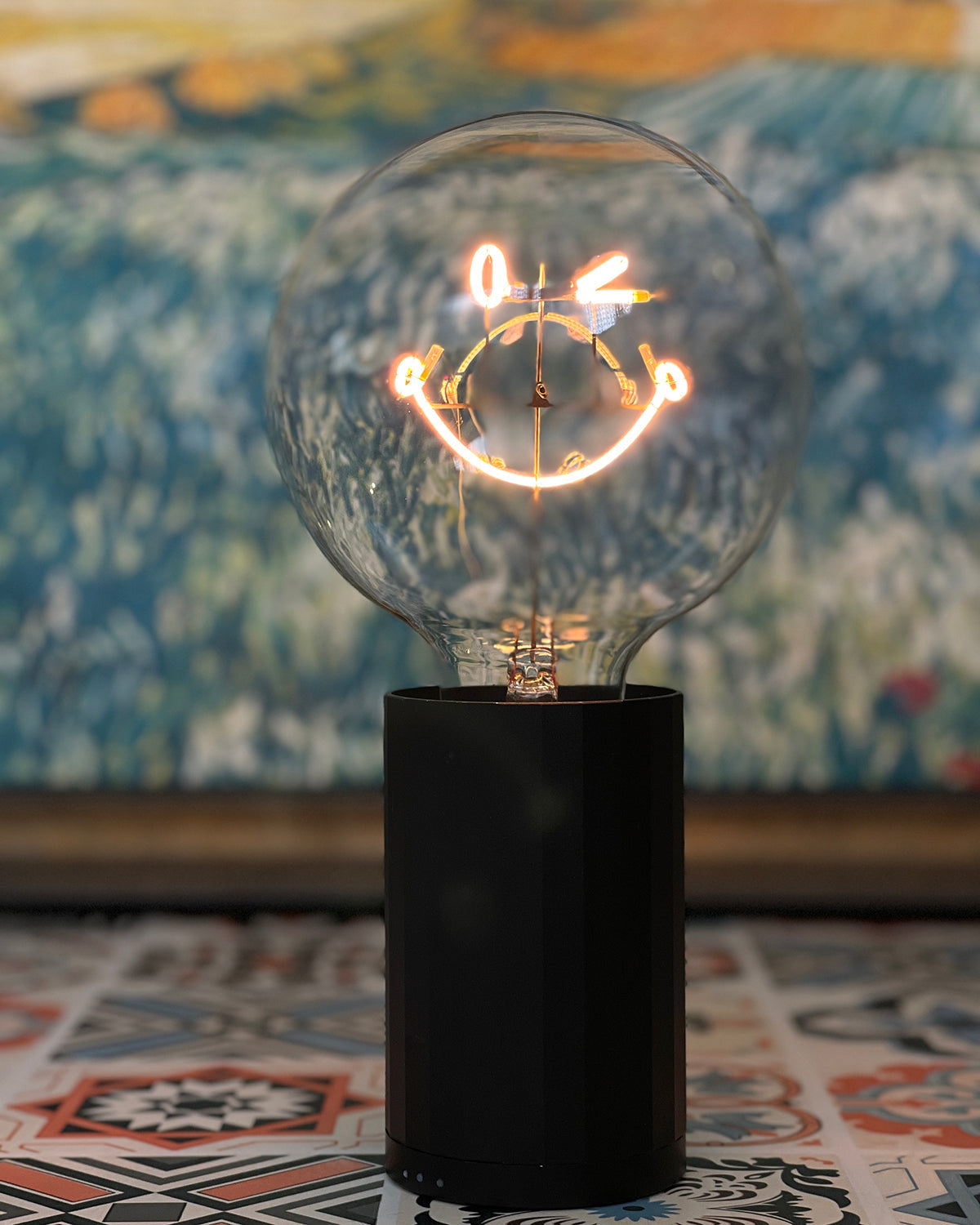 Bulb SMILEY WORLD KIDNESS Amber with Base Table Lamp PORTABLE Rose Gold