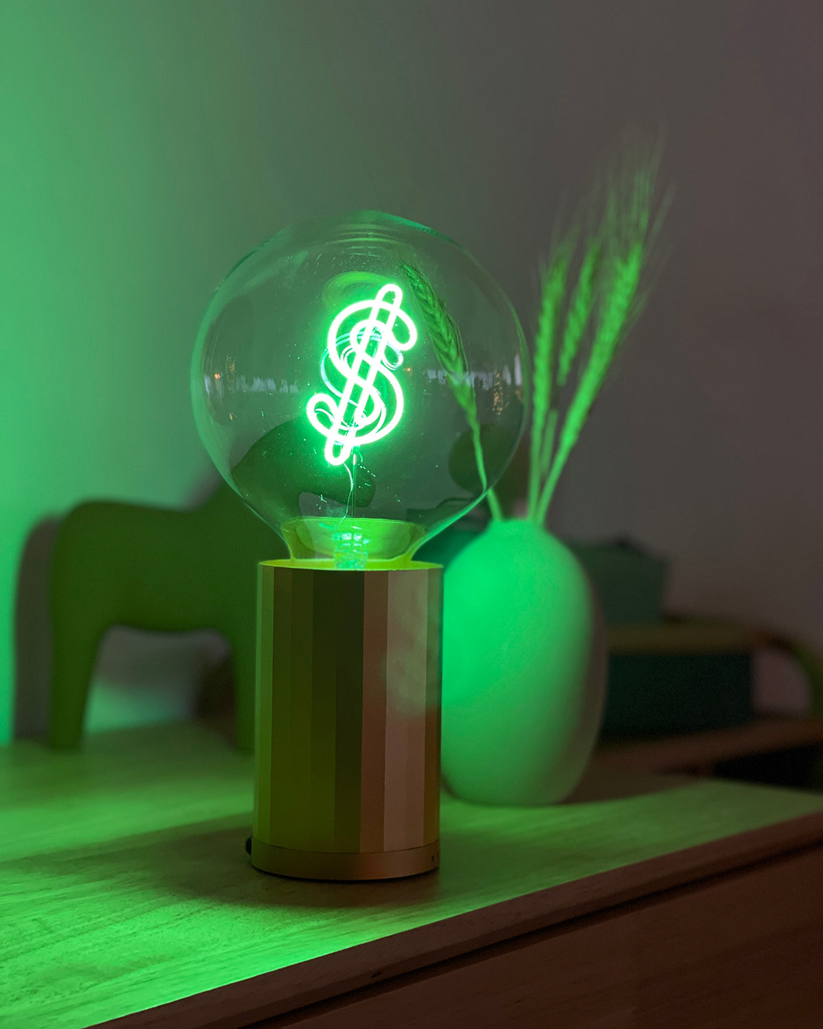 Bulb DOLLAR Green with Base Table Lamp PORTABLE Black