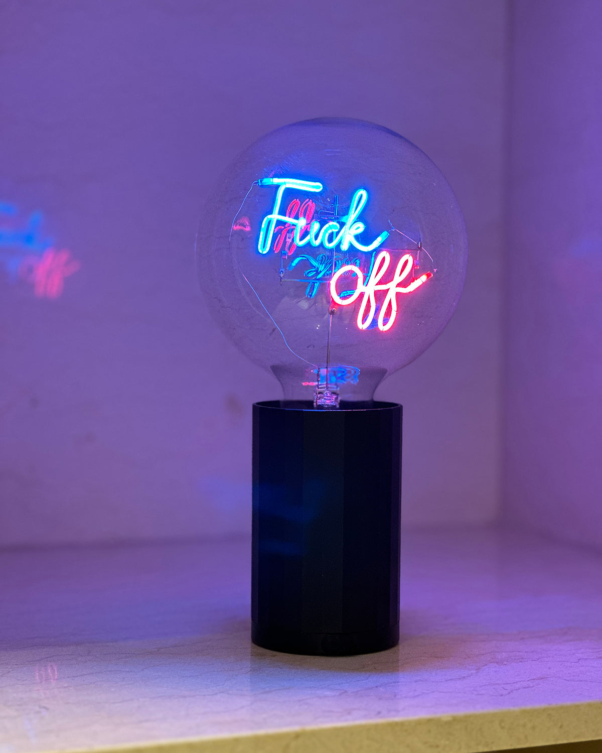 Bulb FUCK OFF Blue/ Red with Base Table Lamp PORTABLE Black