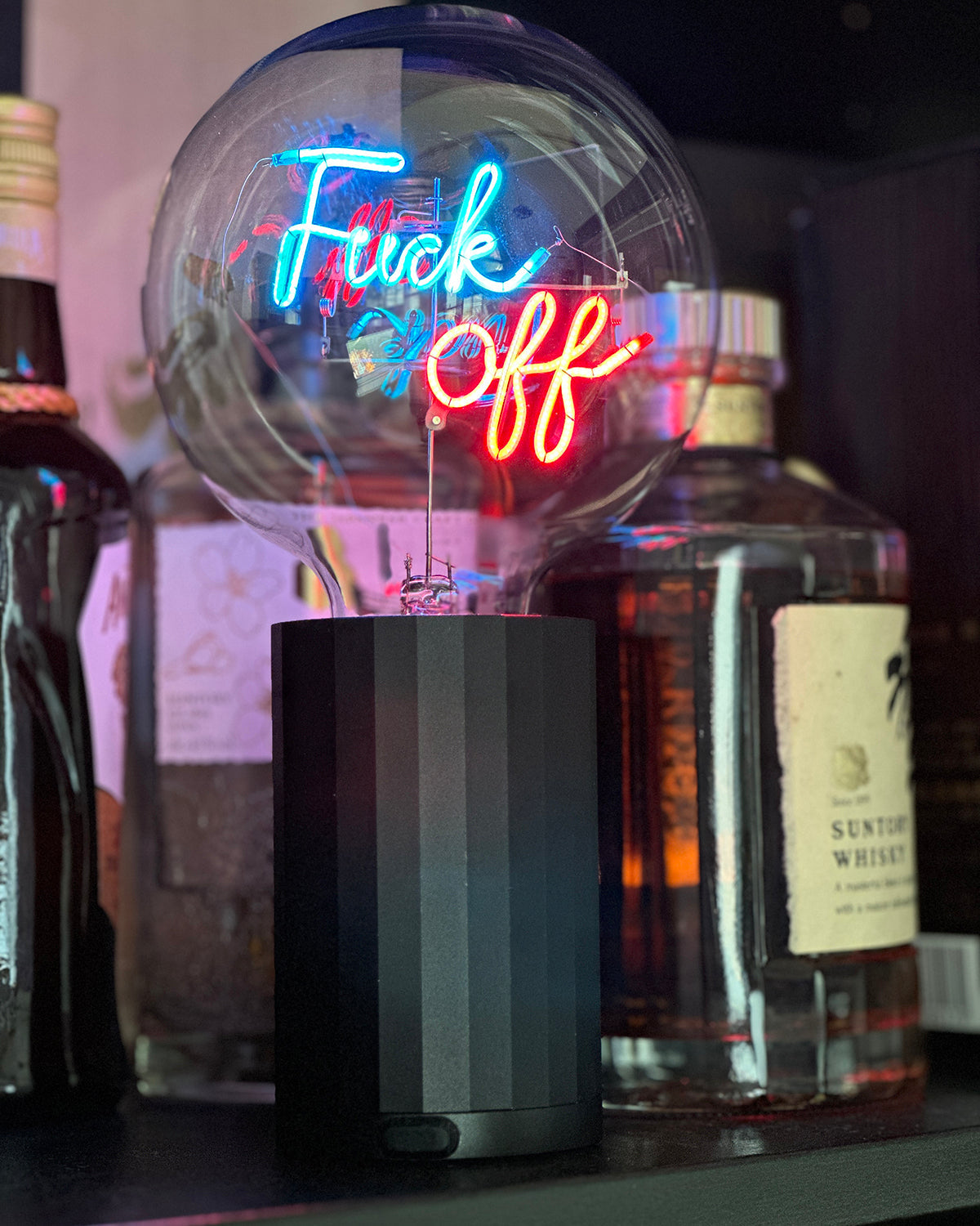 Bulb FUCK OFF Blue/ Red with Base Table Lamp PORTABLE Black