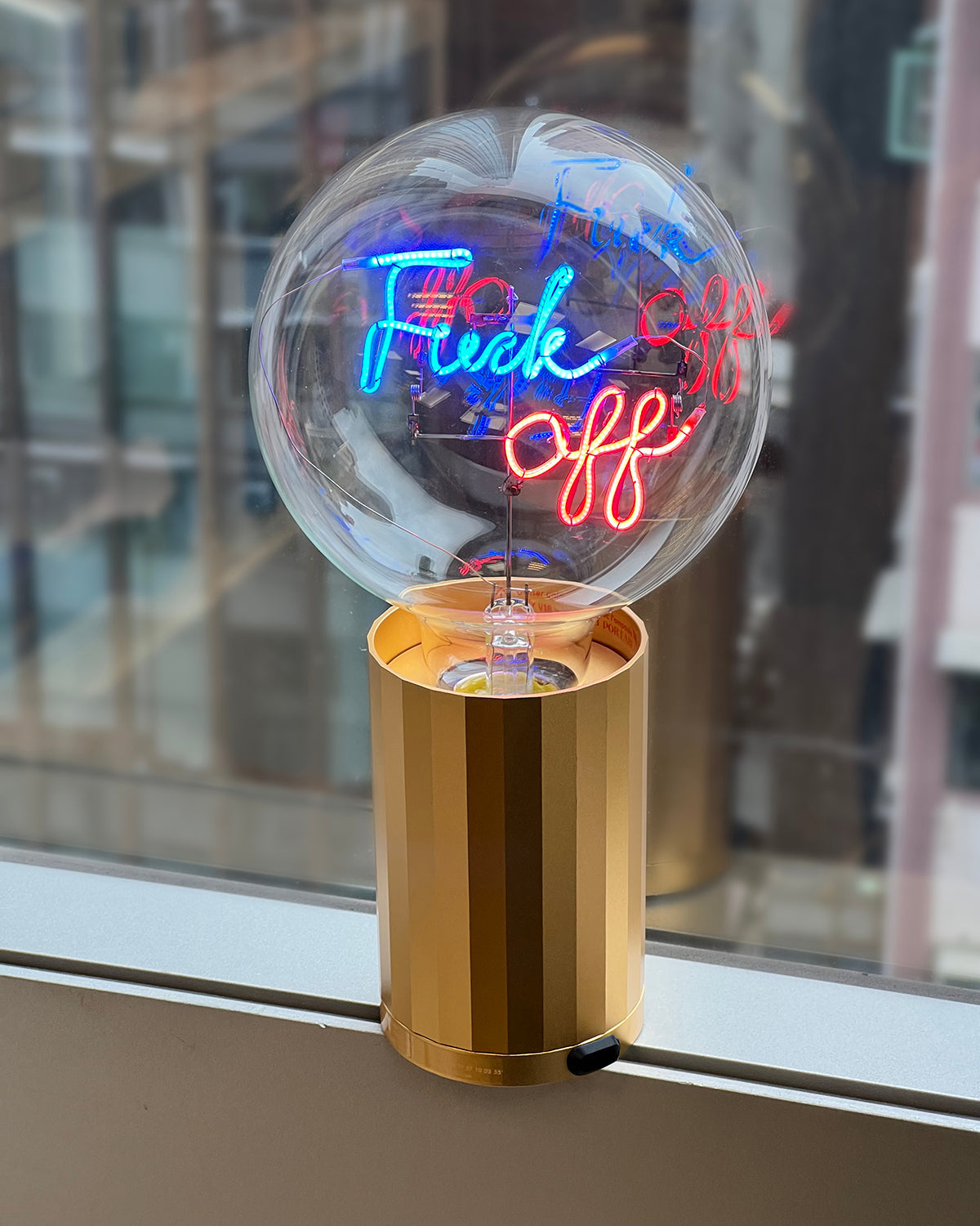 Bulb FUCK OFF Blue/ Red with Base Table Lamp PORTABLE Black