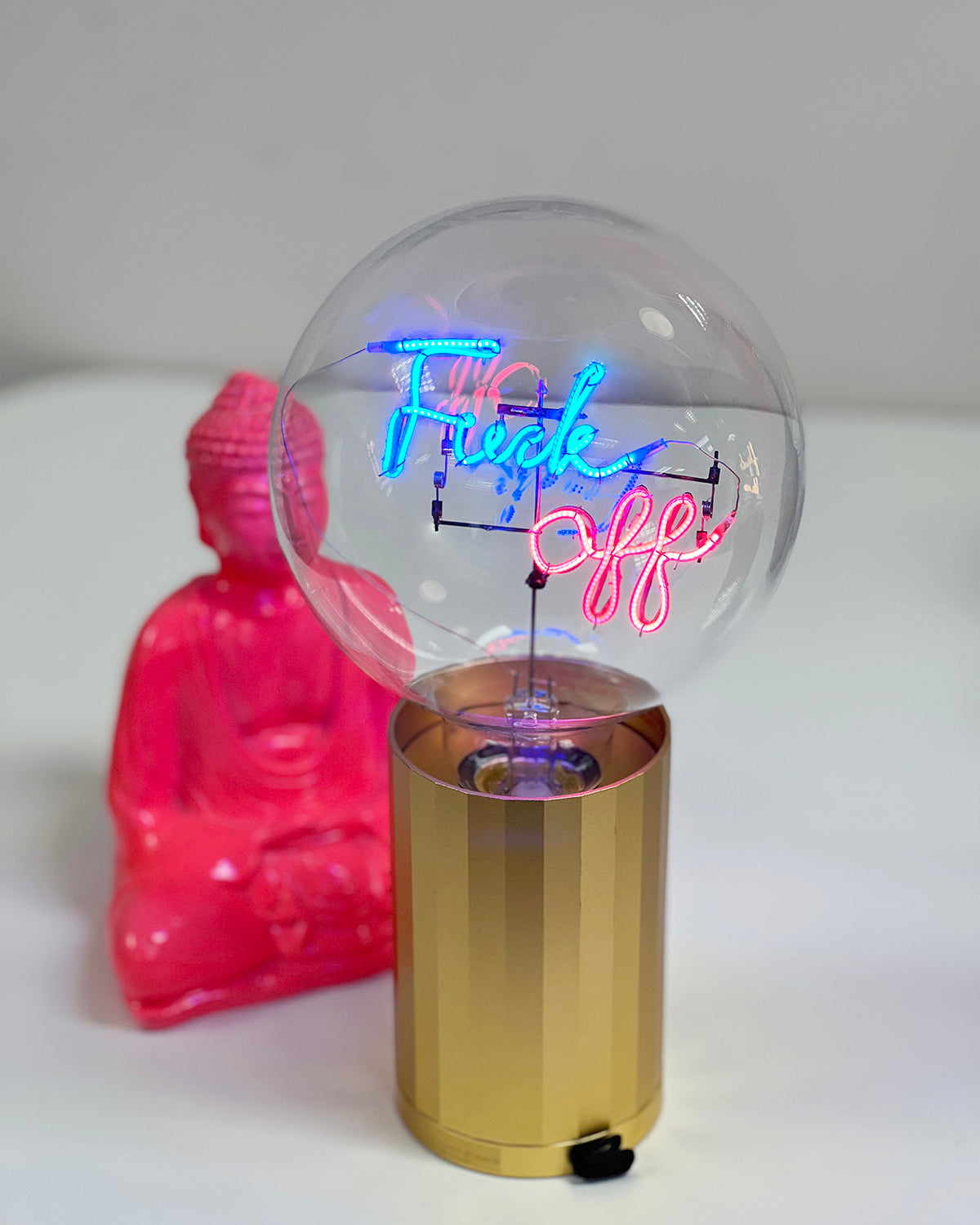 Bulb FUCK OFF Blue/ Red with Base Table Lamp PORTABLE Black