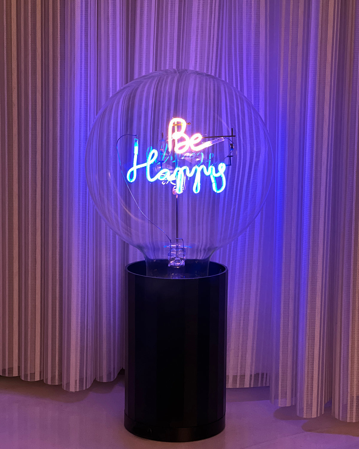 Bulb BE HAPPY Amber/ Blue with Base Table Lamp PORTABLE Black