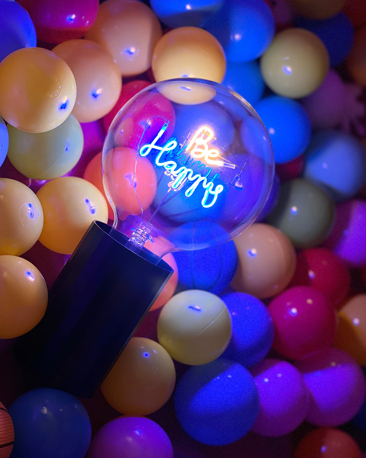 Bulb BE HAPPY Amber/ Blue with Base Table Lamp PORTABLE Black