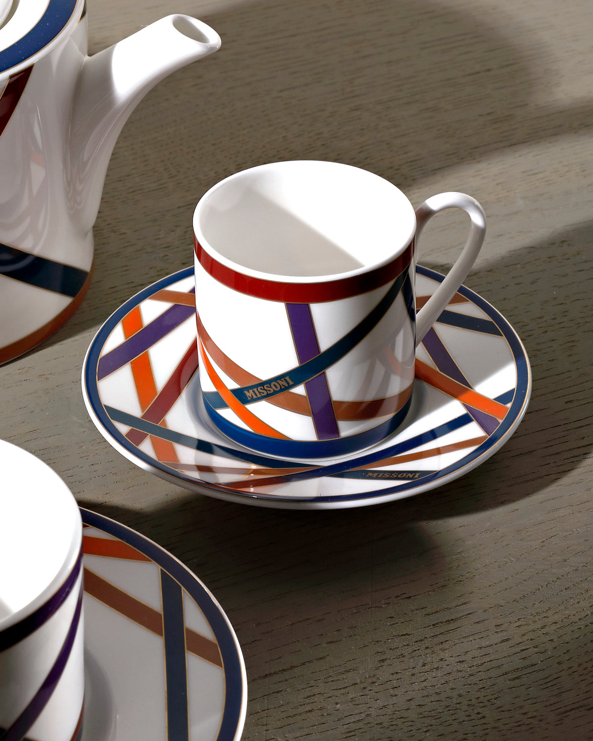 Missoni Home Coffee Cup & Saucer NASTRI Set of 6 in Luxury Box Multicolor diam. 2.3", H 2.5", Cap. 4 oz, Saucer diam. 4.75"