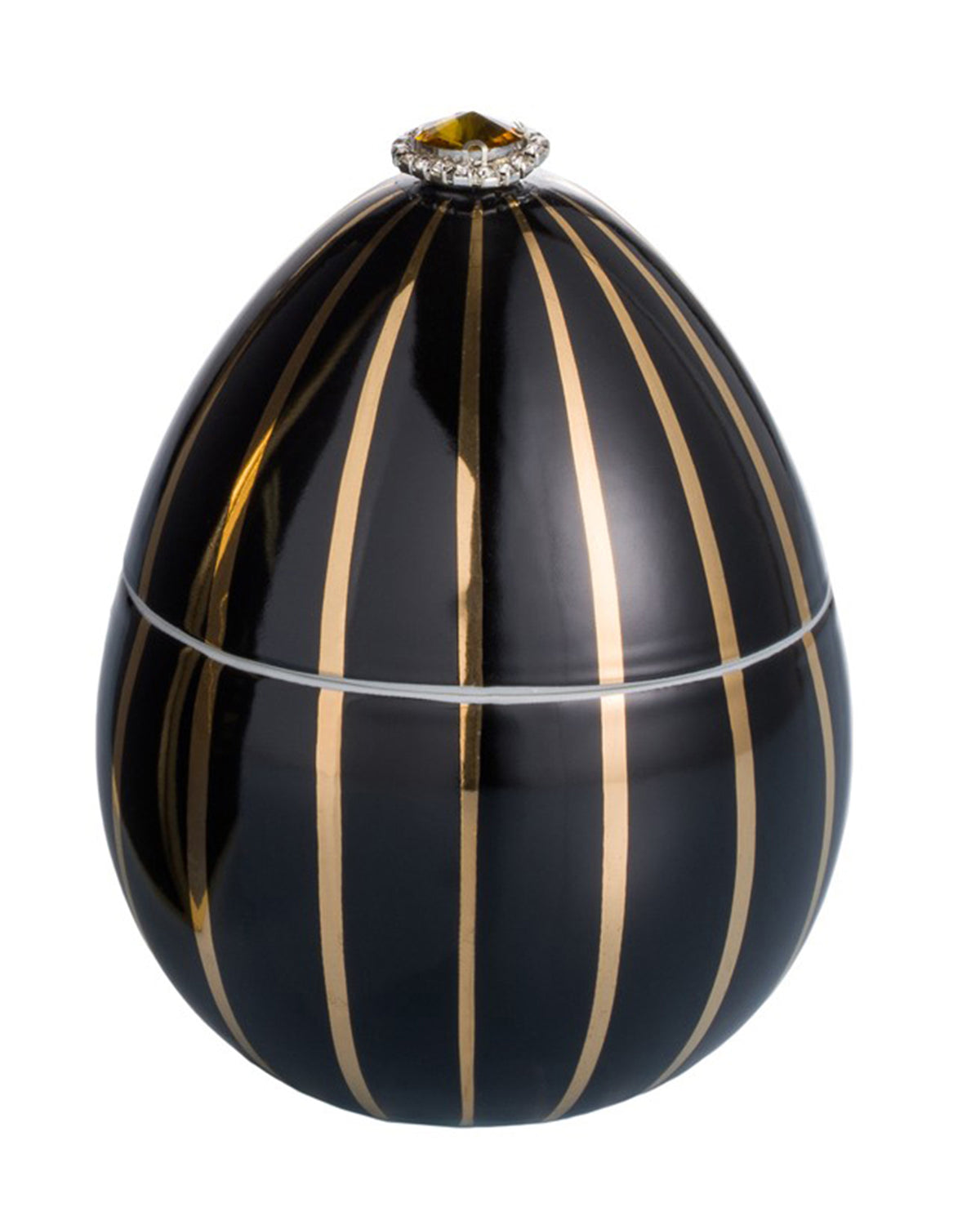 Candle in Ceramic Egg BOIS DE ROUSSIE 200gr BLACK GOLD STRIPES 5.12 diam. x 6.5 in