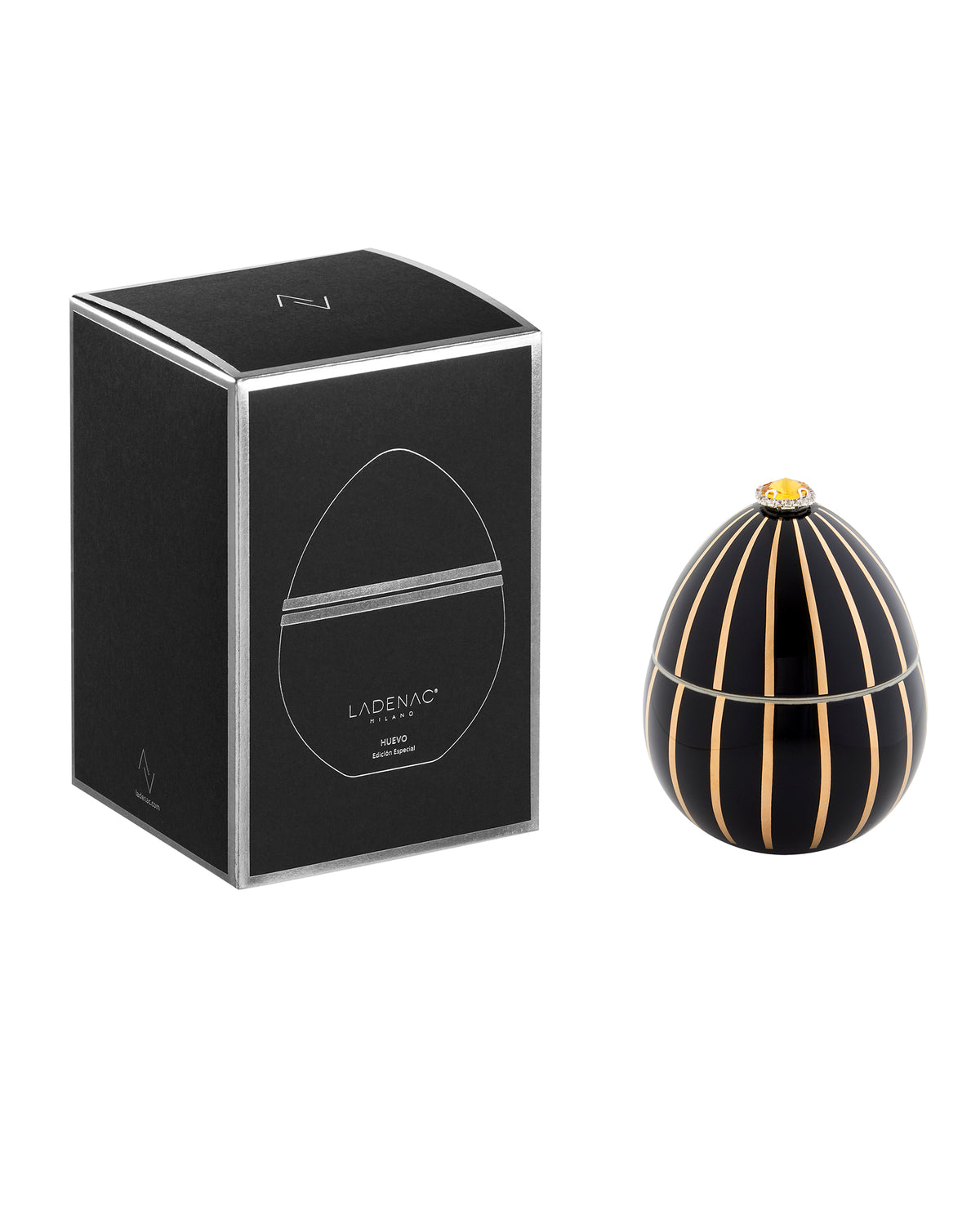Candle in Ceramic Egg BOIS DE ROUSSIE 200gr BLACK GOLD STRIPES 5.12 diam. x 6.5 in