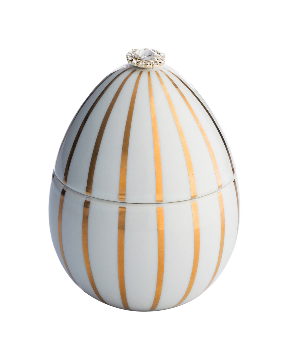 Candle in Ceramic Egg BOIS DE ROUSSIE 200gr White Gold Stripes 5.12 diam. x 6.5 in