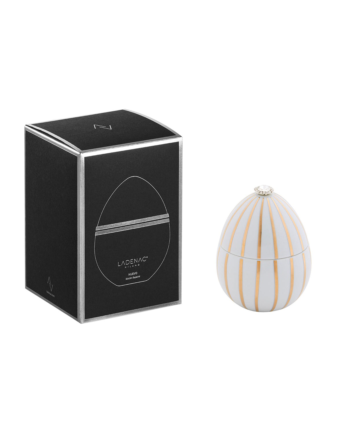 Candle in Ceramic Egg BOIS DE ROUSSIE 200gr White Gold Stripes 5.12 diam. x 6.5 in