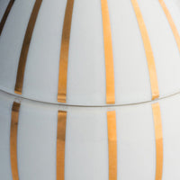 Candle in Ceramic Egg BOIS DE ROUSSIE 200gr White Gold Stripes 5.12 diam. x 6.5 in