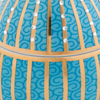 Candle in Ceramic Egg BOIS DE ROUSSIE LIGHT BLUE GOLDEN STRIPES WITH CRYSTALS 200gr 5.12 diam. x 6.5 in