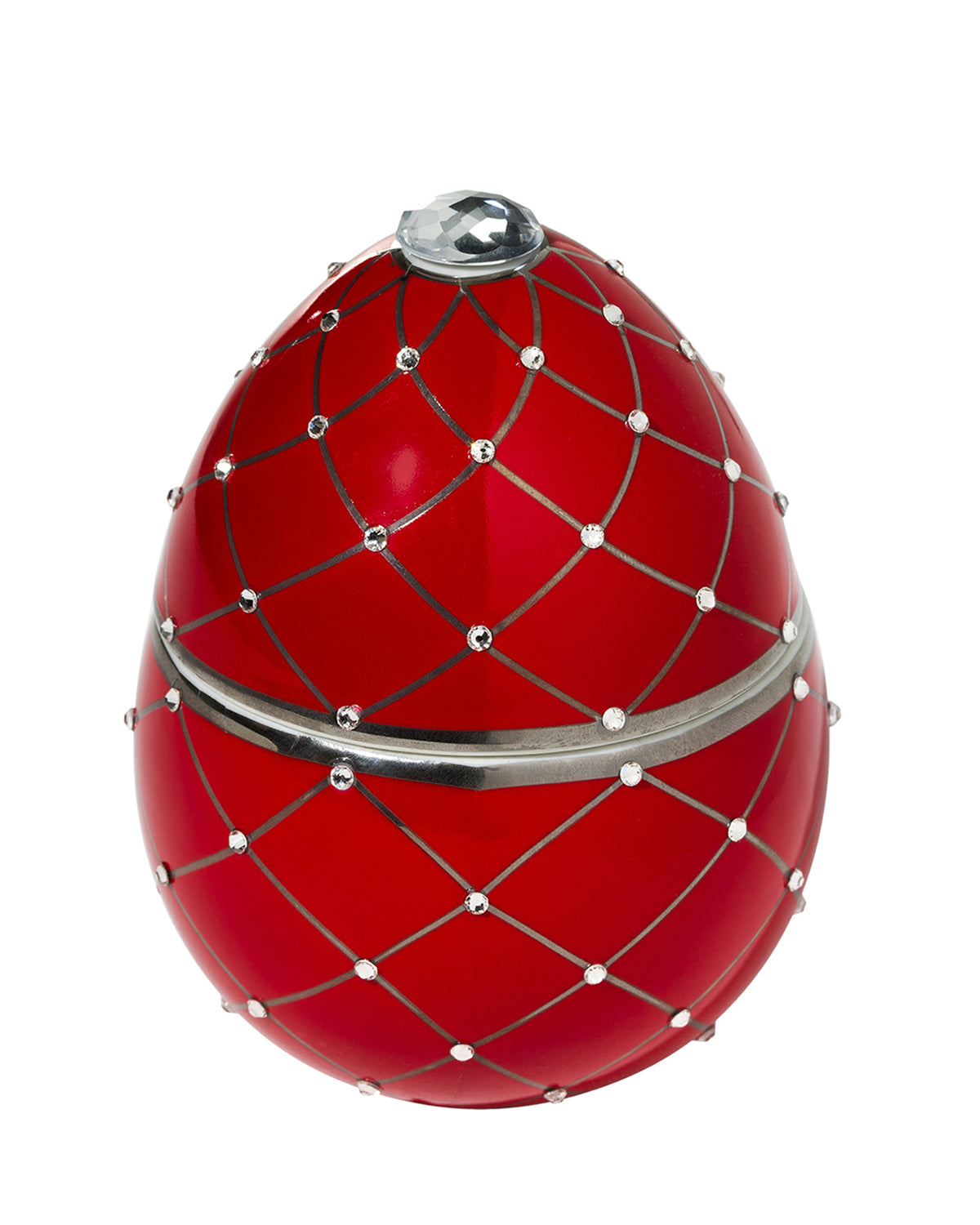 Candle in Ceramic Egg BOIS DE ROUSSIE 200gr Red Silver Stripes 5.12 diam. x 6.5 in