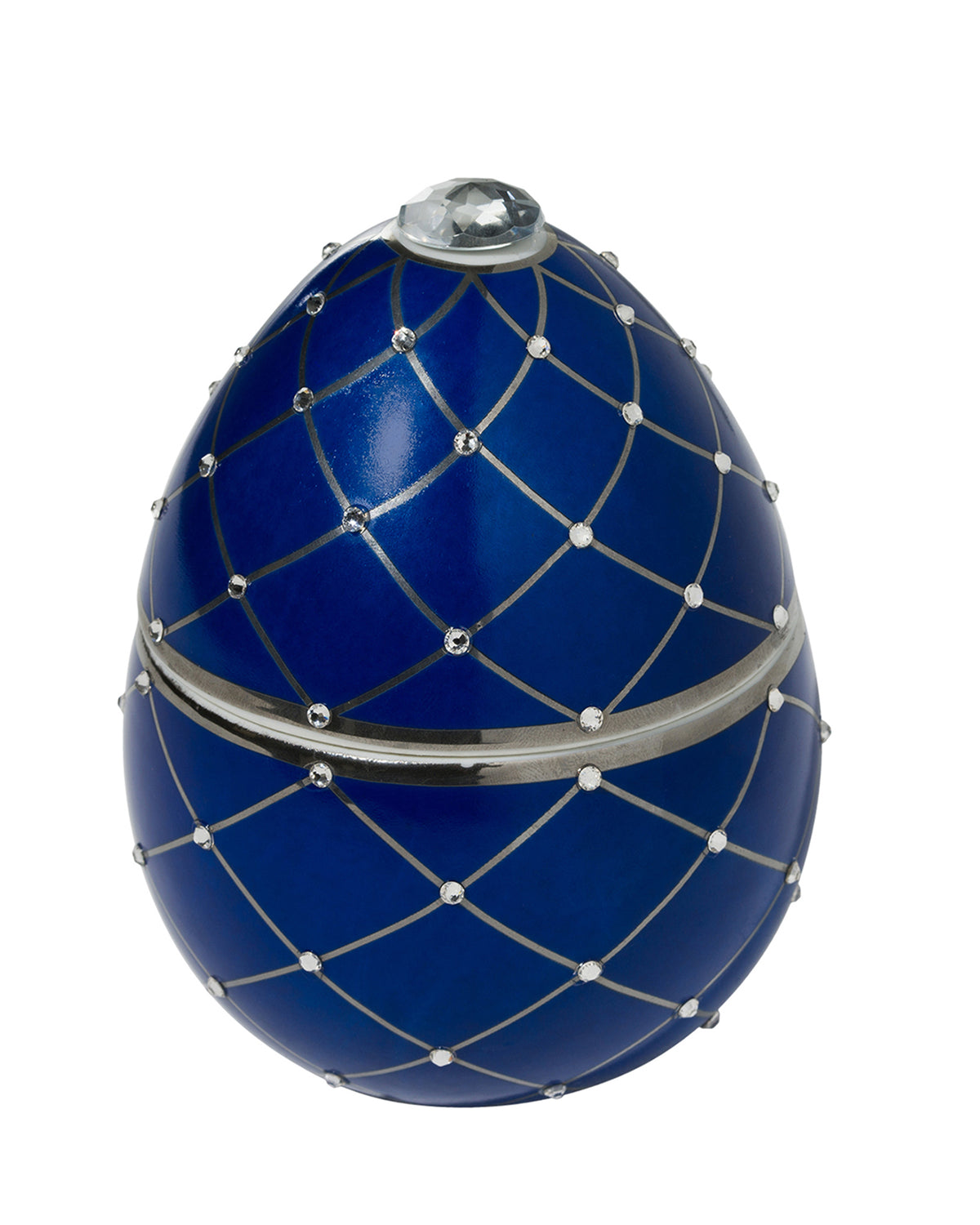 Candle in Ceramic Egg BOIS DE ROUSSIE 200gr Dark Blue Silver Stripes 5.12 diam. x 6.5 in