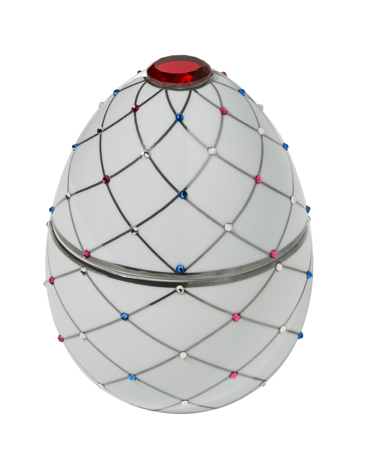 Candle in Ceramic Egg BOIS DE ROUSSIE 450gr White Silver Stripes 6.5 diam. x 7.48 in