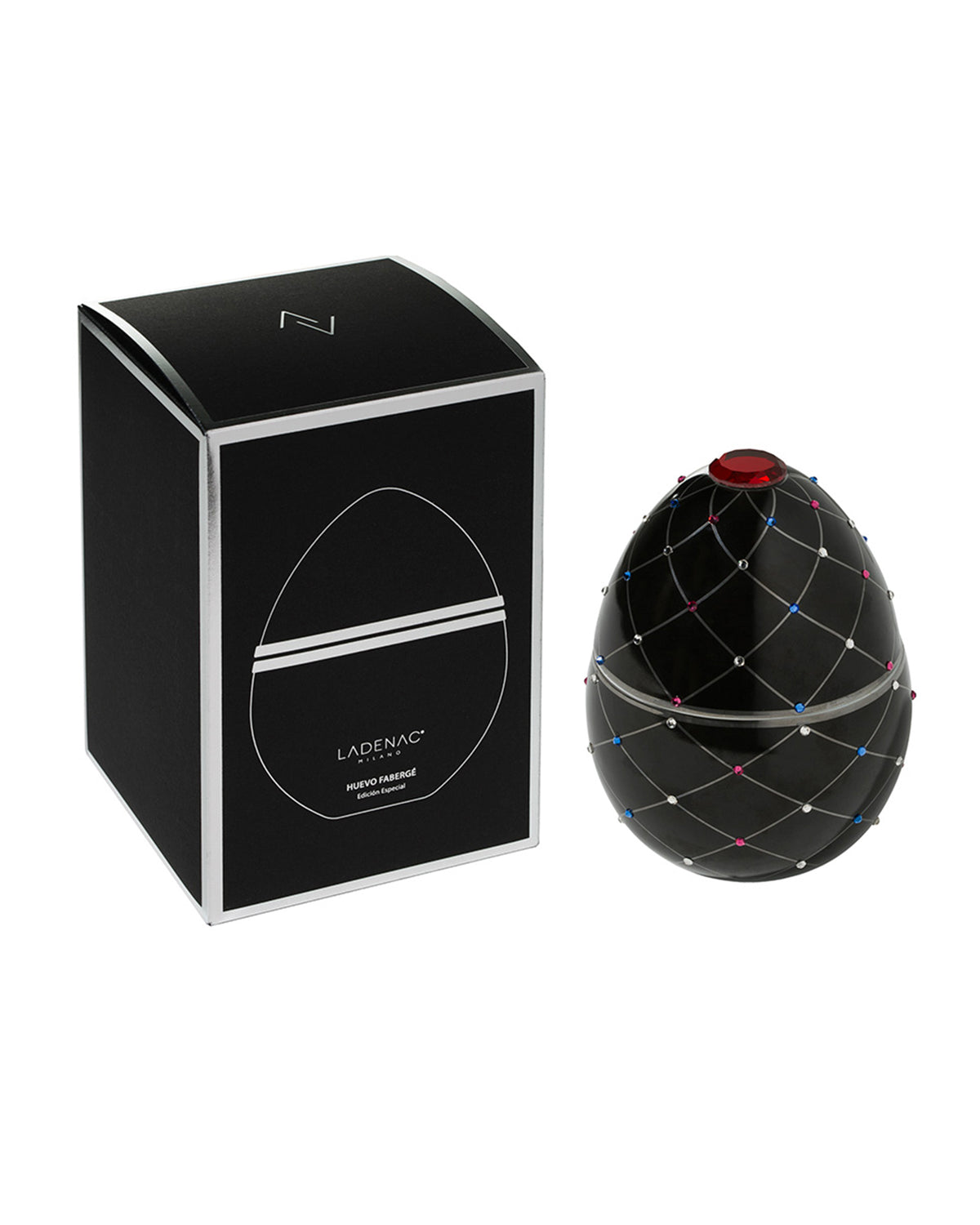 Candle in Ceramic Egg BOIS DE ROUSSIE 450gr Black Silver Stripes 6.5 diam. x 7.48 in