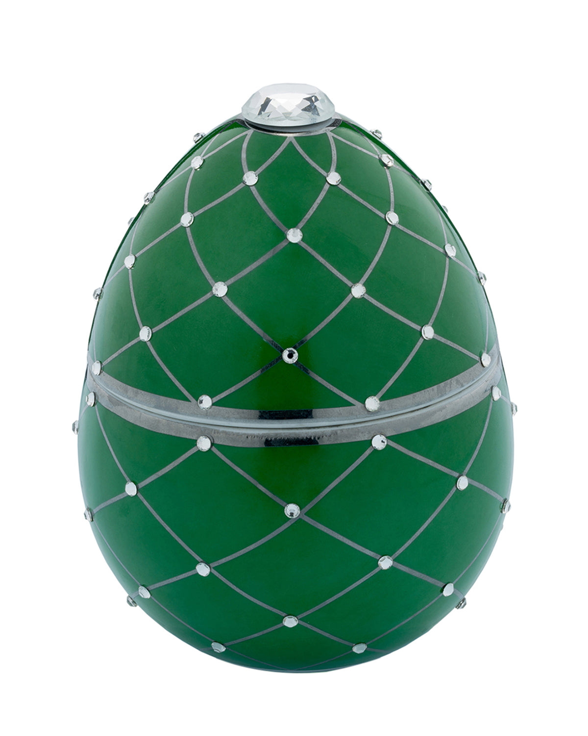 Candle in Ceramic Egg BOIS DE ROUSSIE 200gr Green Silver Stripes 5.12 diam. x 6.5 in