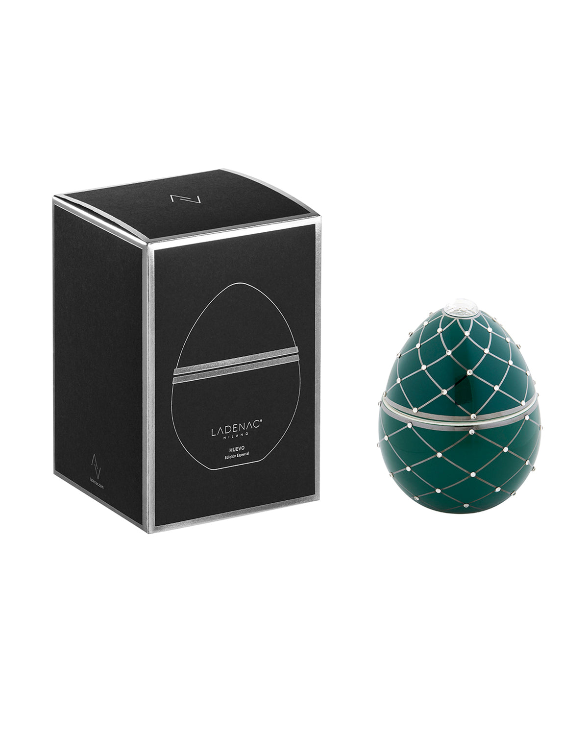 Candle in Ceramic Egg BOIS DE ROUSSIE 200gr Green Silver Stripes 5.12 diam. x 6.5 in