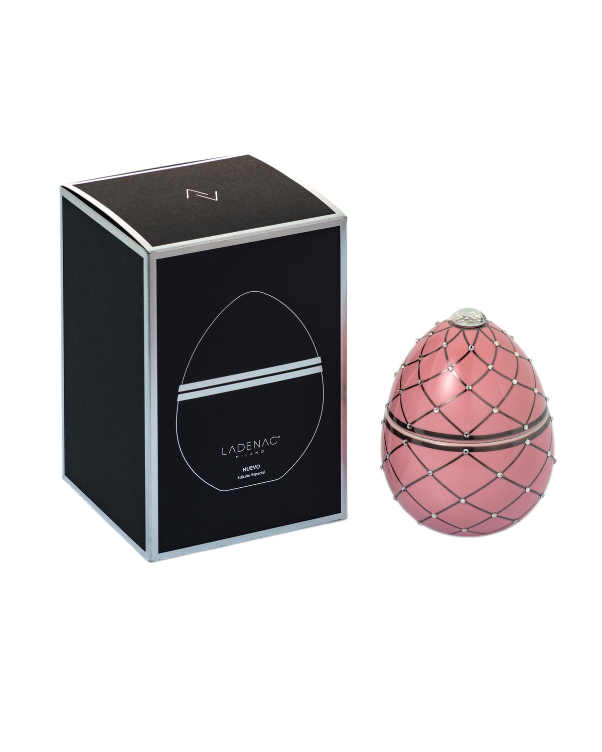 Candle in Ceramic Egg BOIS DE ROUSSIE ROSE SILVER STRIPES 200gr 5.12 diam. x 6.5 in