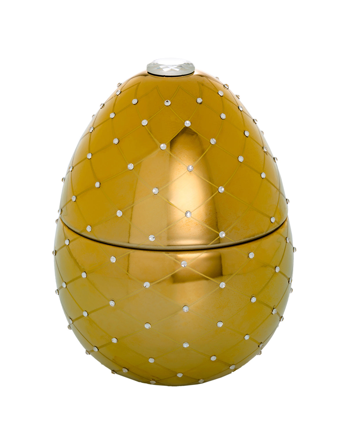 Candle in Ceramic Egg BOIS DE ROUSSIE GOLD and CRYSTALS 450gr 6.5 diam. x 7.48 in