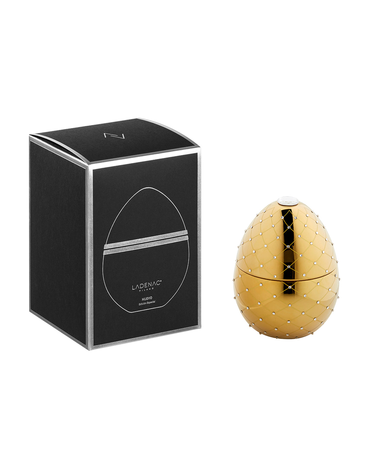 Candle in Ceramic Egg BOIS DE ROUSSIE GOLD and CRYSTALS 450gr 6.5 diam. x 7.48 in