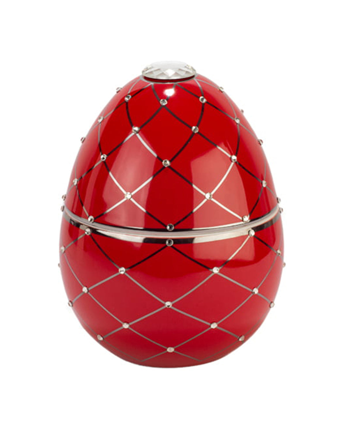 Candle in Ceramic Egg BOIS DE ROUSSIE RED SILVER STRIPE 450gr 6.5 diam. x 7.48 in