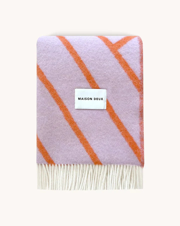 Maison Deux Blanket LINES Lilac / Orange 4.25 x 6.5 ft