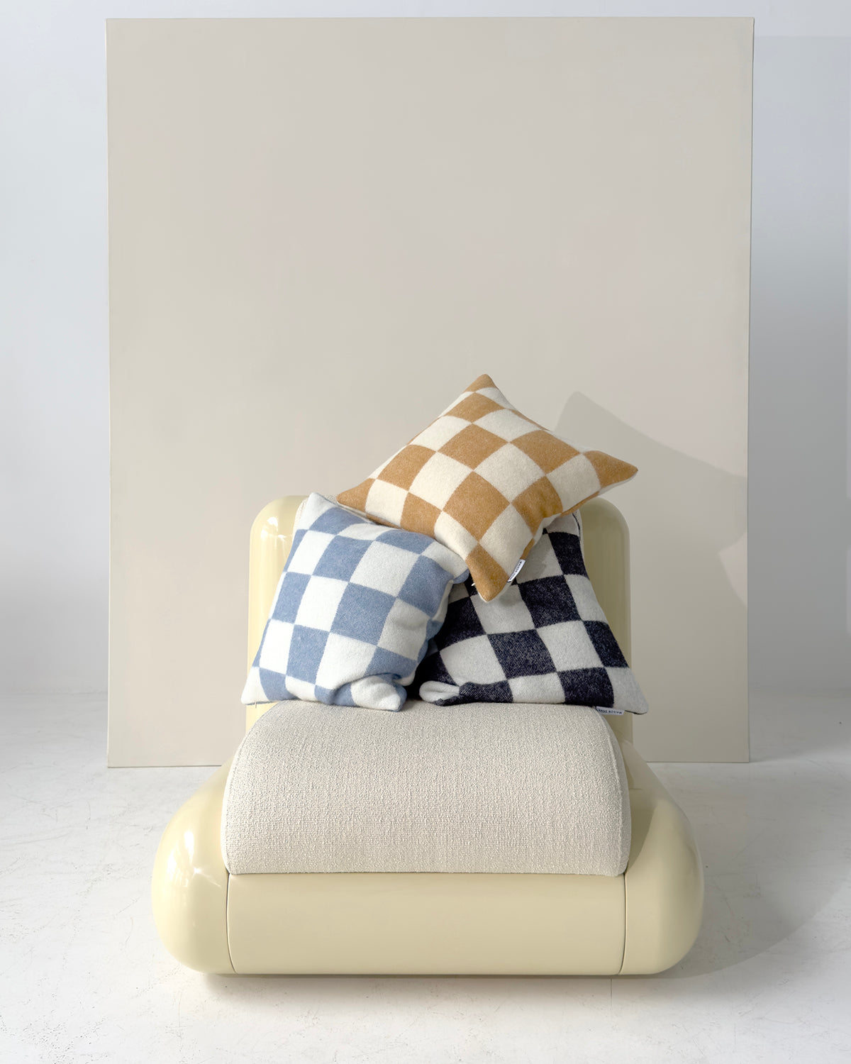 Cushion Cover CHECKERBOARD Denim Blue / White 20 x 20in