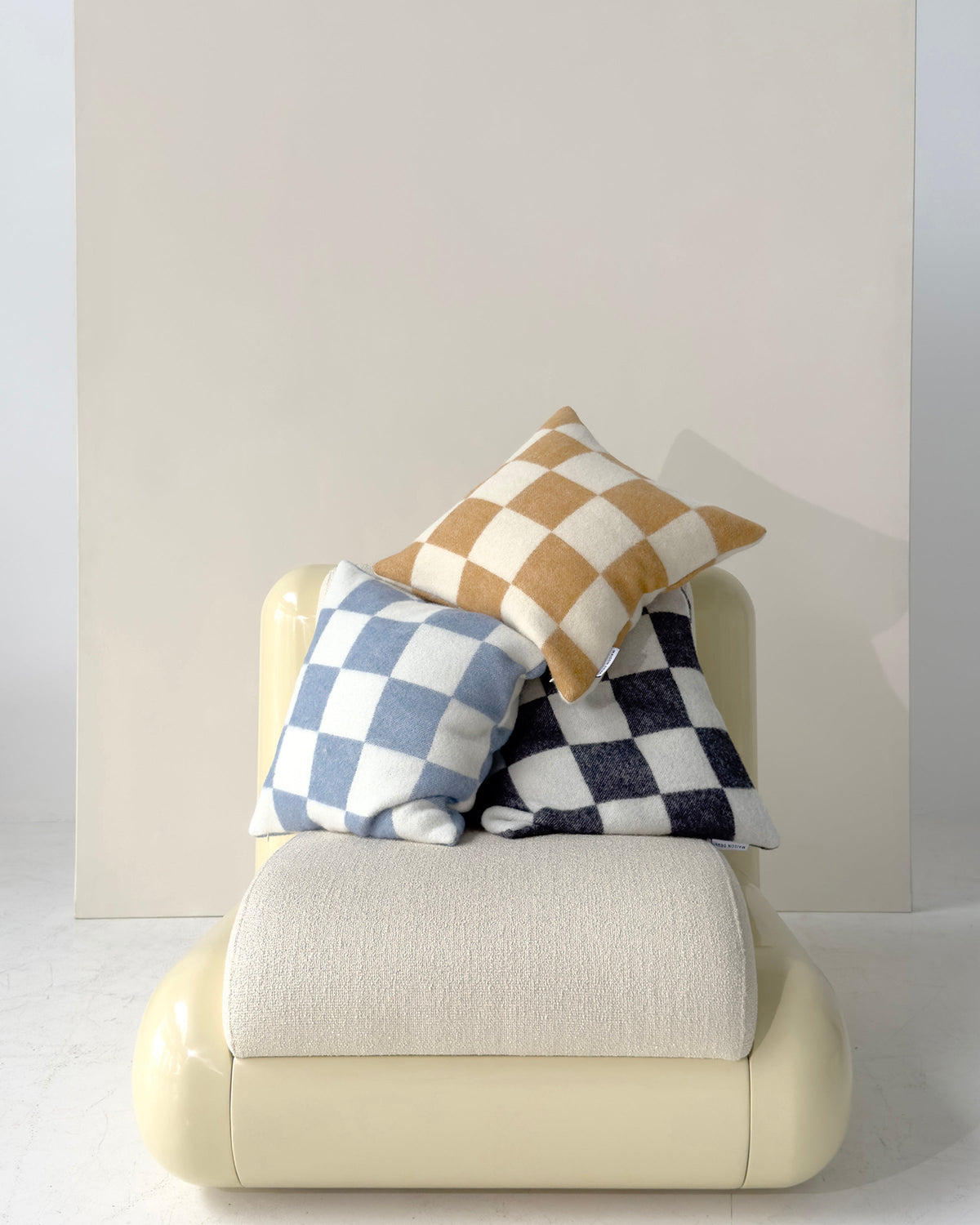 Cushion Cover CHECKERBOARD Denim Blue / White 20 x 20in