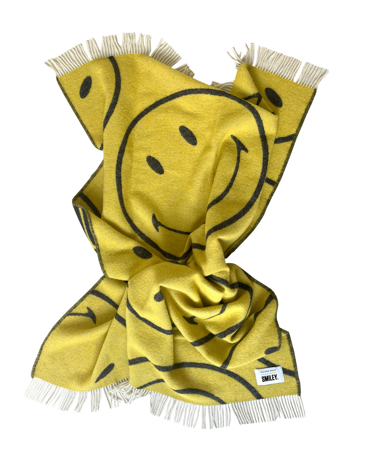 Maison Deux Blanket SMILEY Yellow / Black Print 4.25 x 6.5 ft
