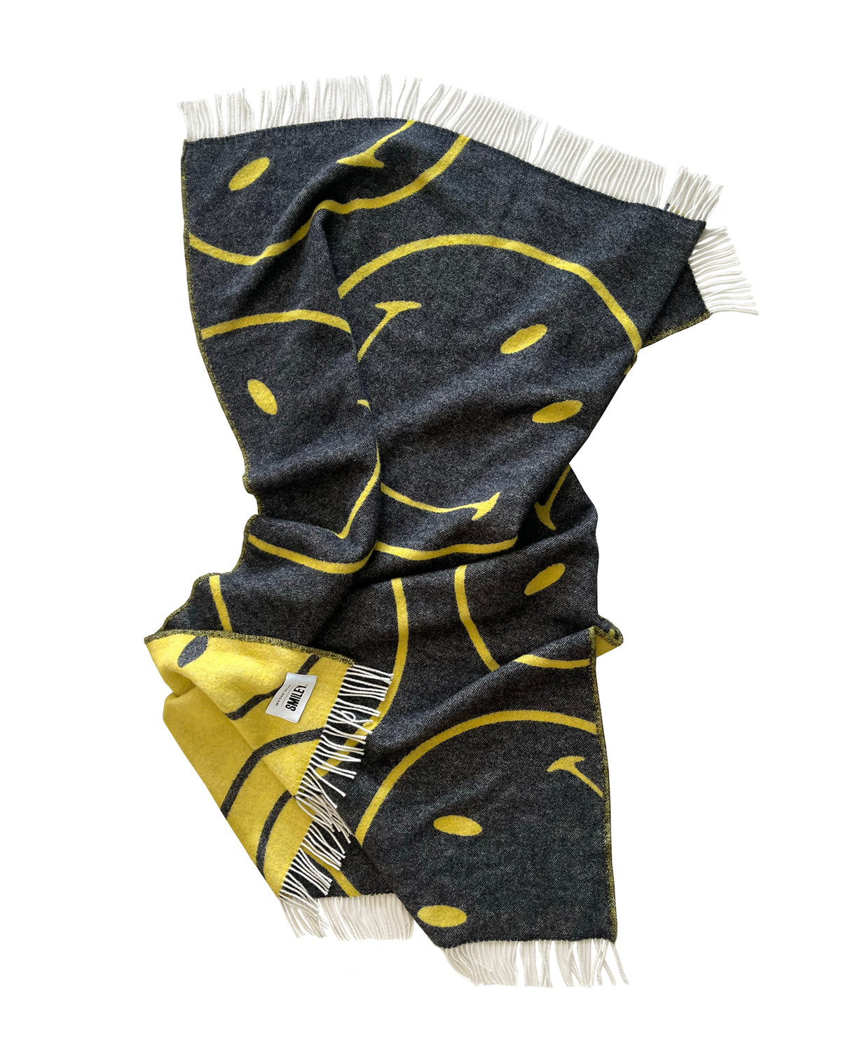Maison Deux Blanket SMILEY Yellow / Black Print 4.25 x 6.5 ft