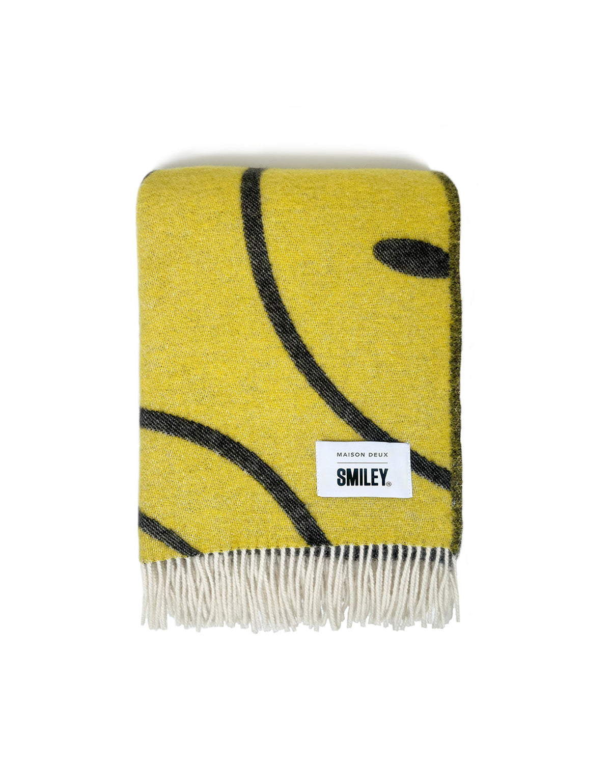 Maison Deux Blanket SMILEY Yellow / Black Print 4.25 x 6.5 ft