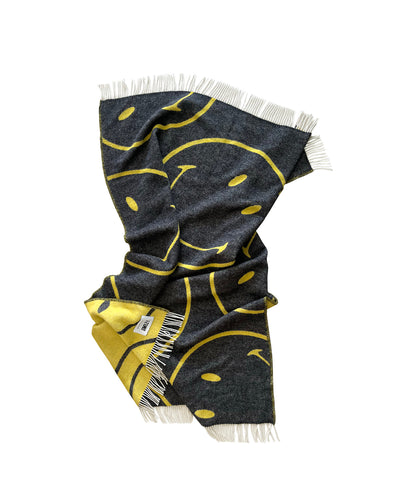 Maison Deux Blanket SMILEY Yellow / Black Print 4.25 x 6.5 ft