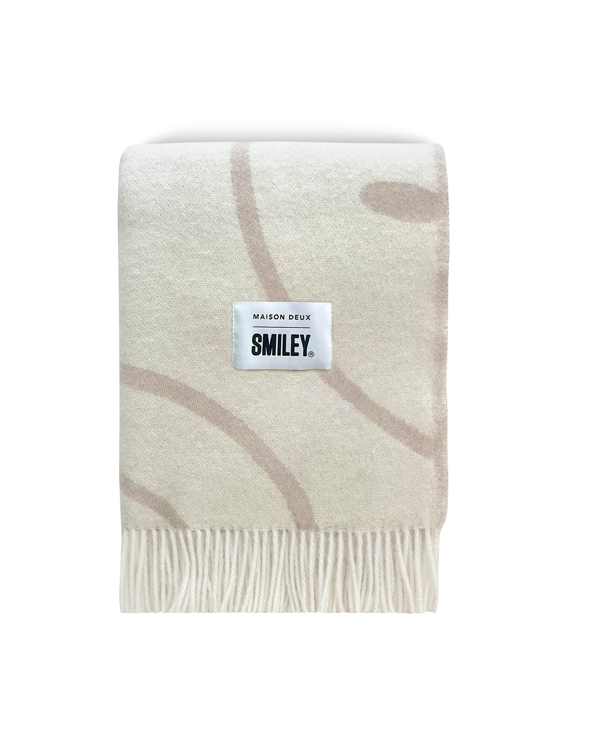 Maison Deux Blanket SMILEY White / Grey Print 4.25 x 6.5 ft