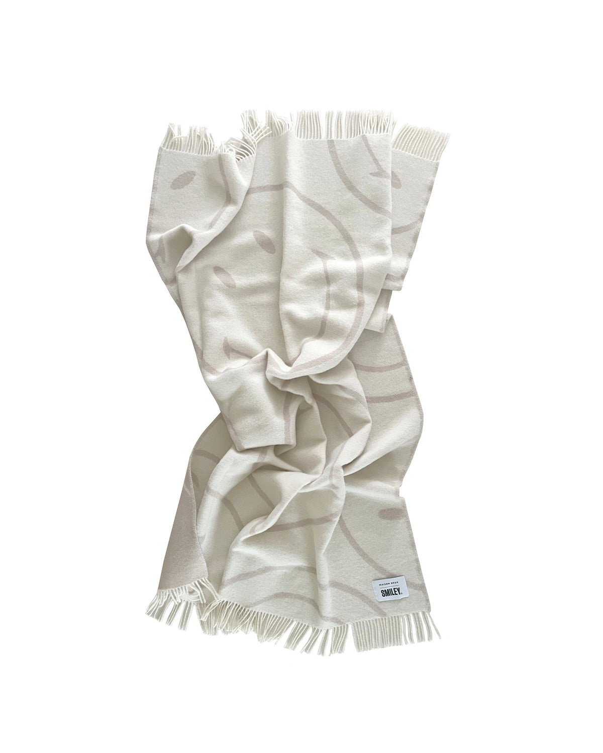 Maison Deux Blanket SMILEY White / Grey Print 4.25 x 6.5 ft