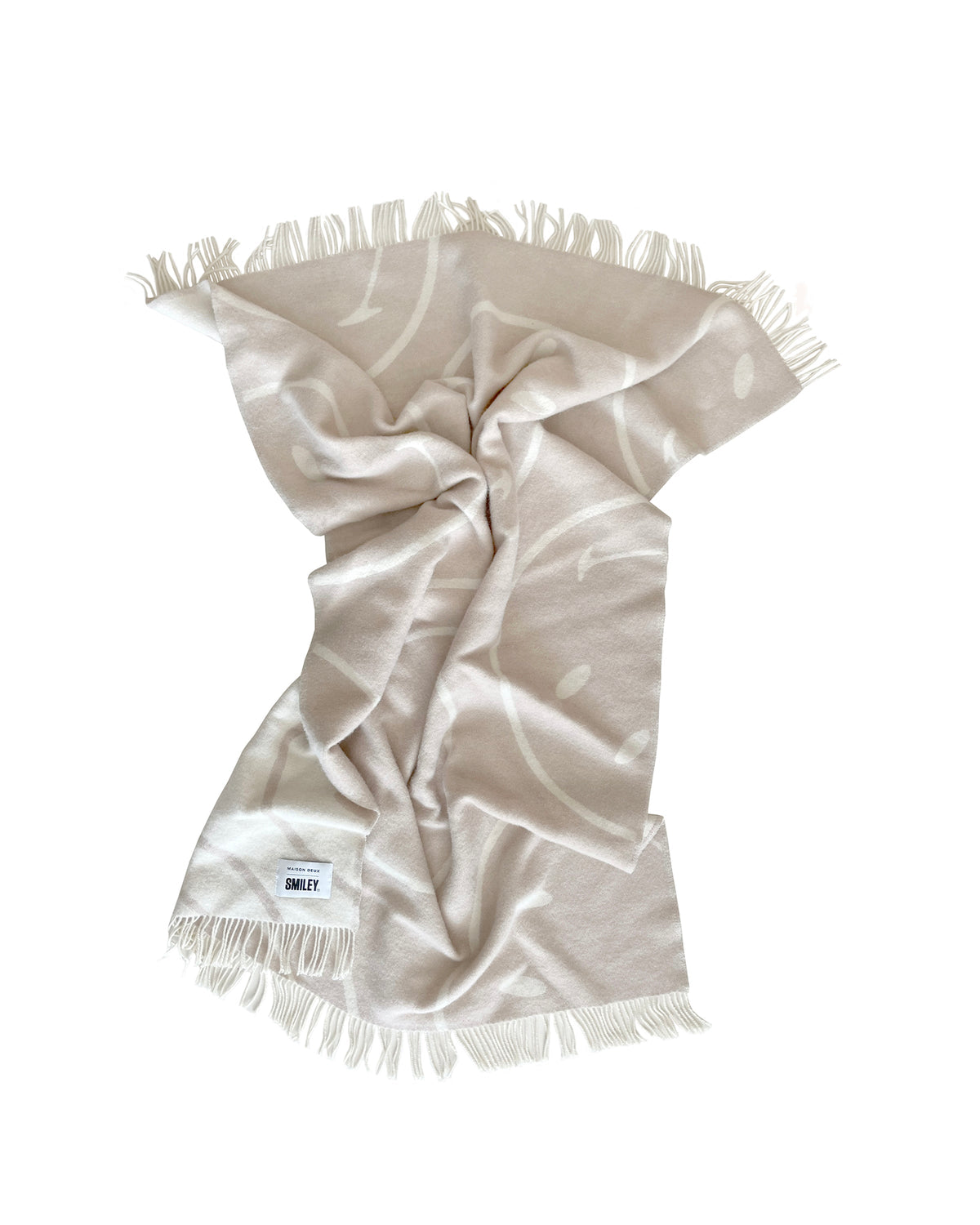 Maison Deux Blanket SMILEY White / Grey Print 4.25 x 6.5 ft