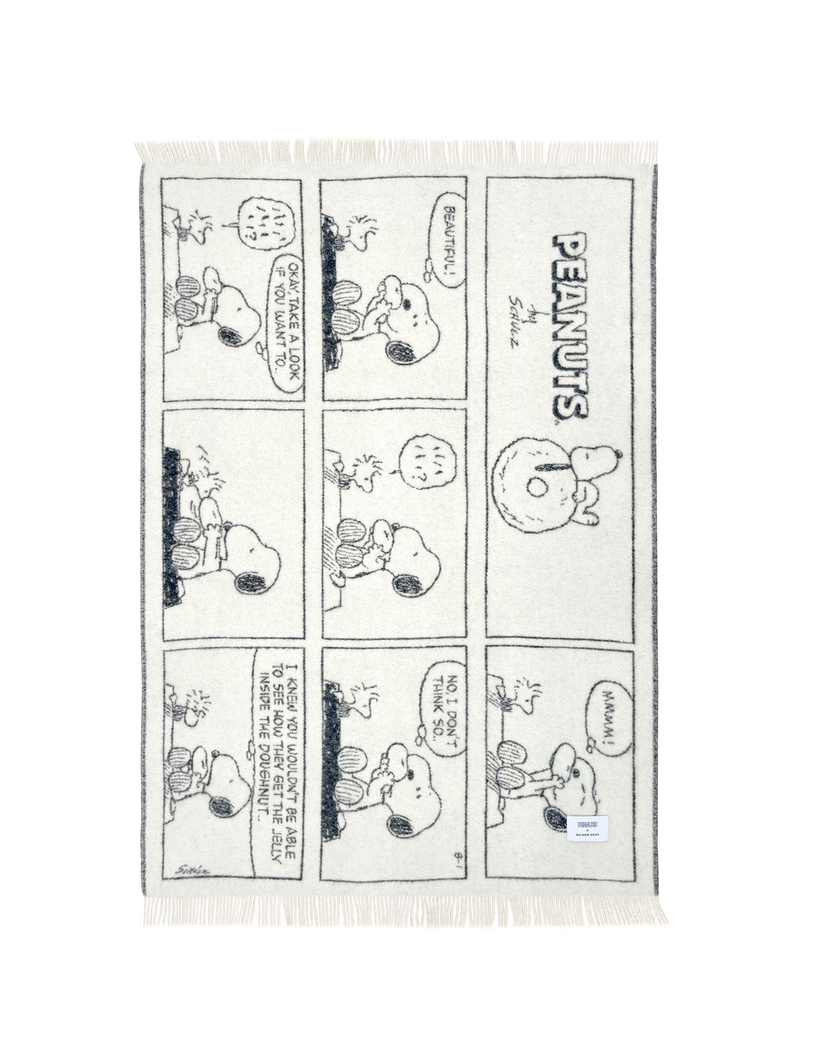 Blanket PEANUTS DOUGHNUT Comic Strip Black / White 4.25 x 6.5ft
