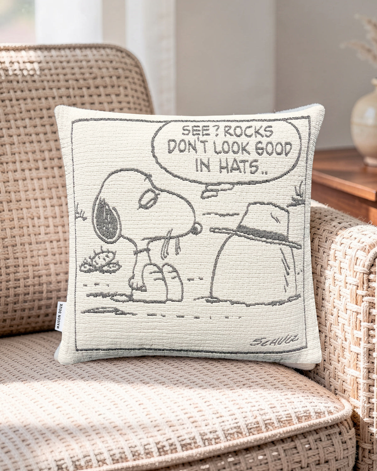 Cushion Cover PEANUTS ROCK Cotton Black / White 20 x 20in