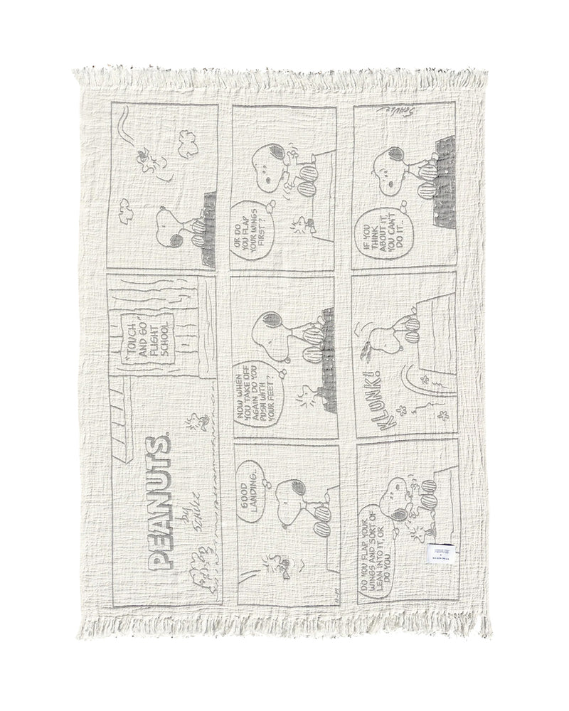 Blanket PEANUTS FLIGHT SCHOOL Comic Strip Cotton Black / White 4.25 x 6.5ft