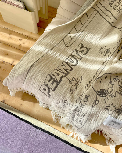 Blanket PEANUTS FLIGHT SCHOOL Comic Strip Cotton Black / White 4.25 x 6.5ft