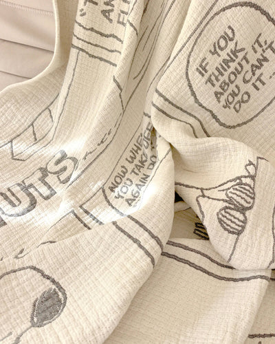 Blanket PEANUTS FLIGHT SCHOOL Comic Strip Cotton Black / White 4.25 x 6.5ft