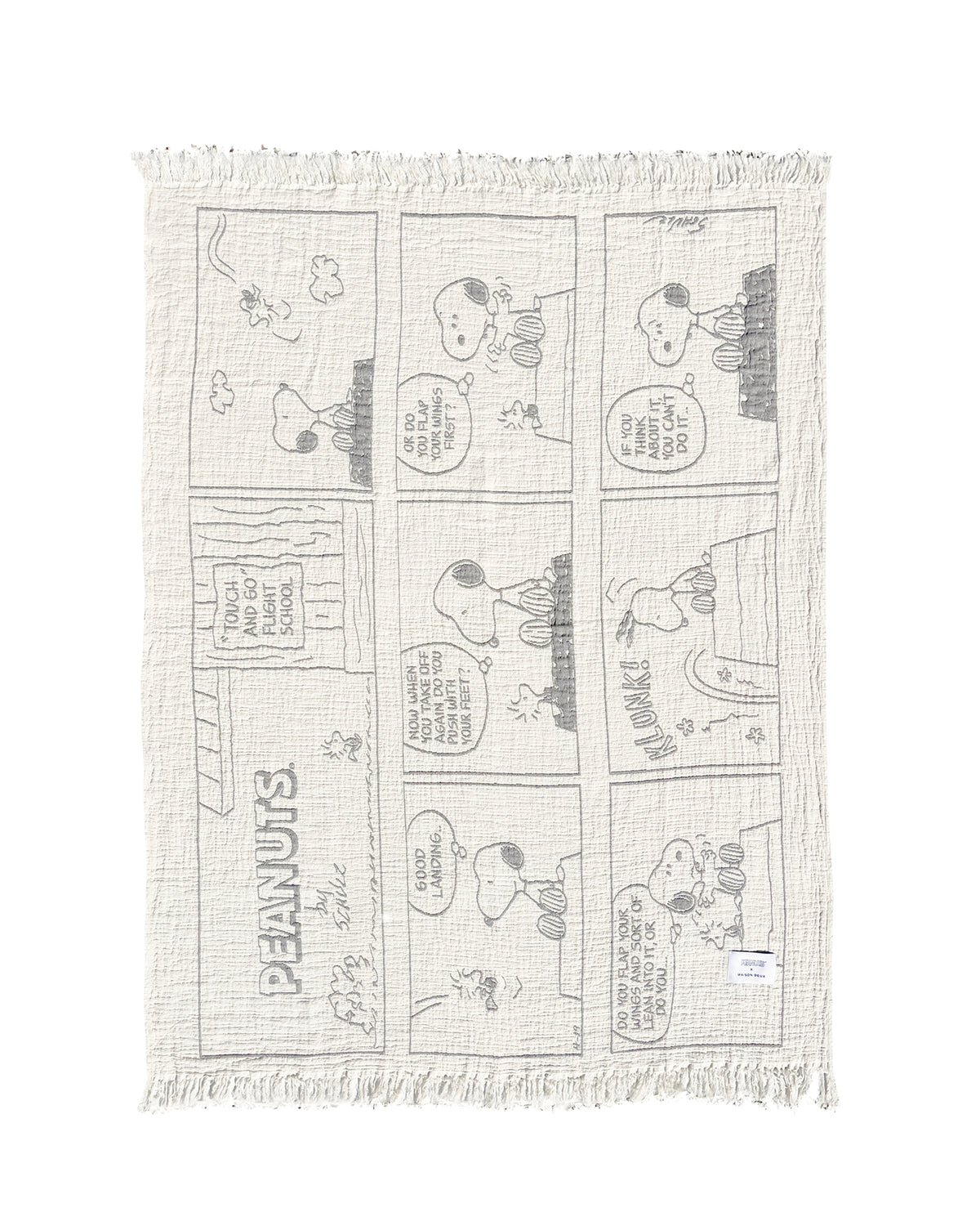 Blanket PEANUTS FLIGHT SCHOOL Comic Strip Cotton Black / White 4.25 x 6.5ft