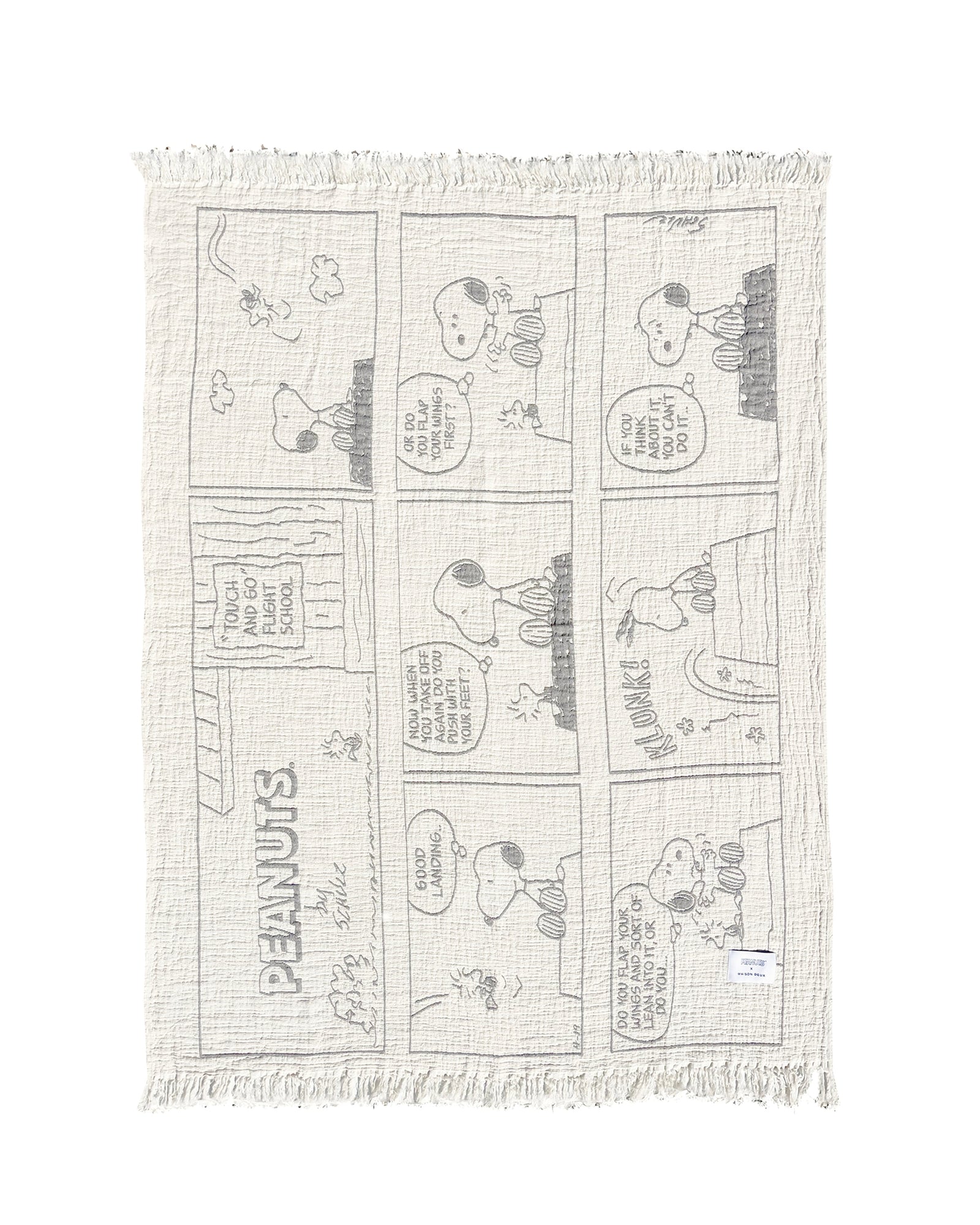 Blanket PEANUTS FLIGHT SCHOOL Comic Strip Cotton Black / White 4.25 x 6.5ft