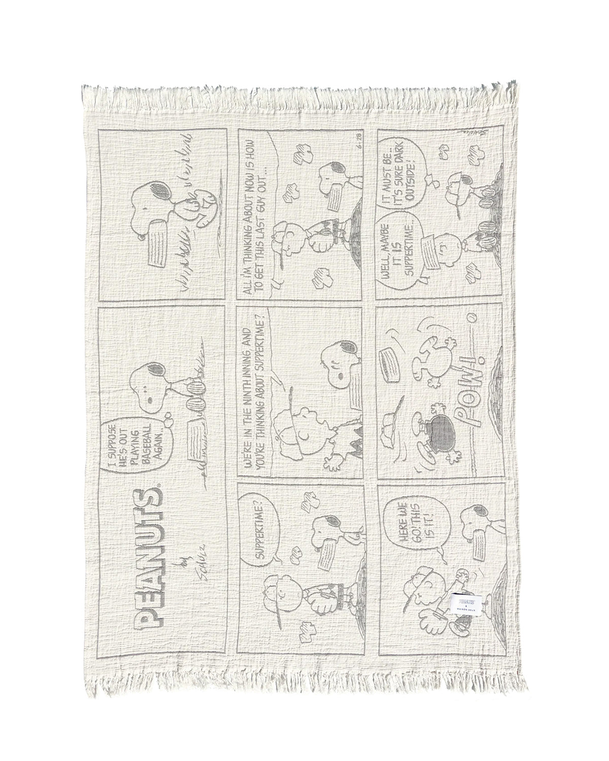 Blanket PEANUTS BASEBALL Comic Strip Cotton Black / White 4.25 x 6.5ft