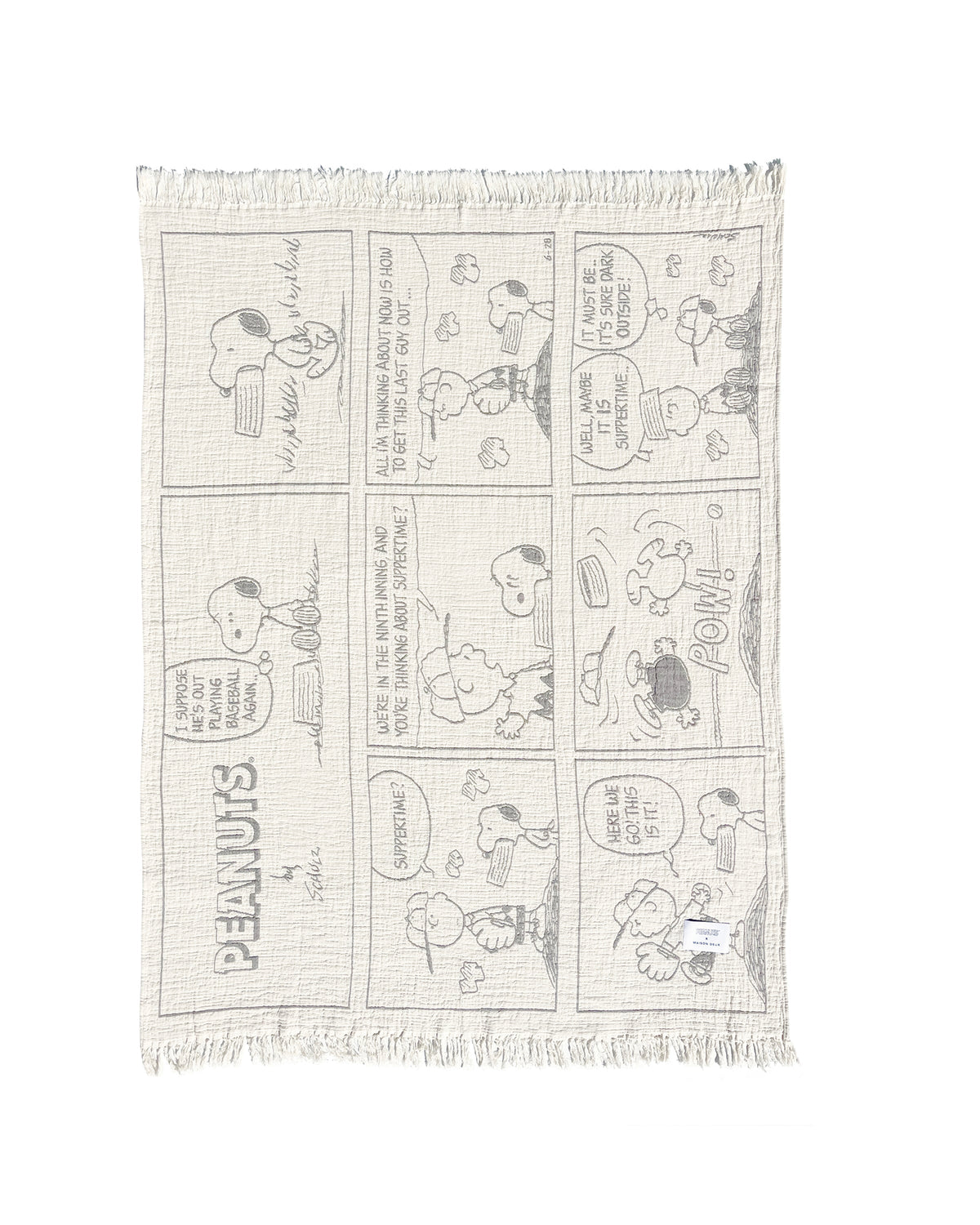 Blanket PEANUTS BASEBALL Comic Strip Cotton Black / White 4.25 x 6.5ft