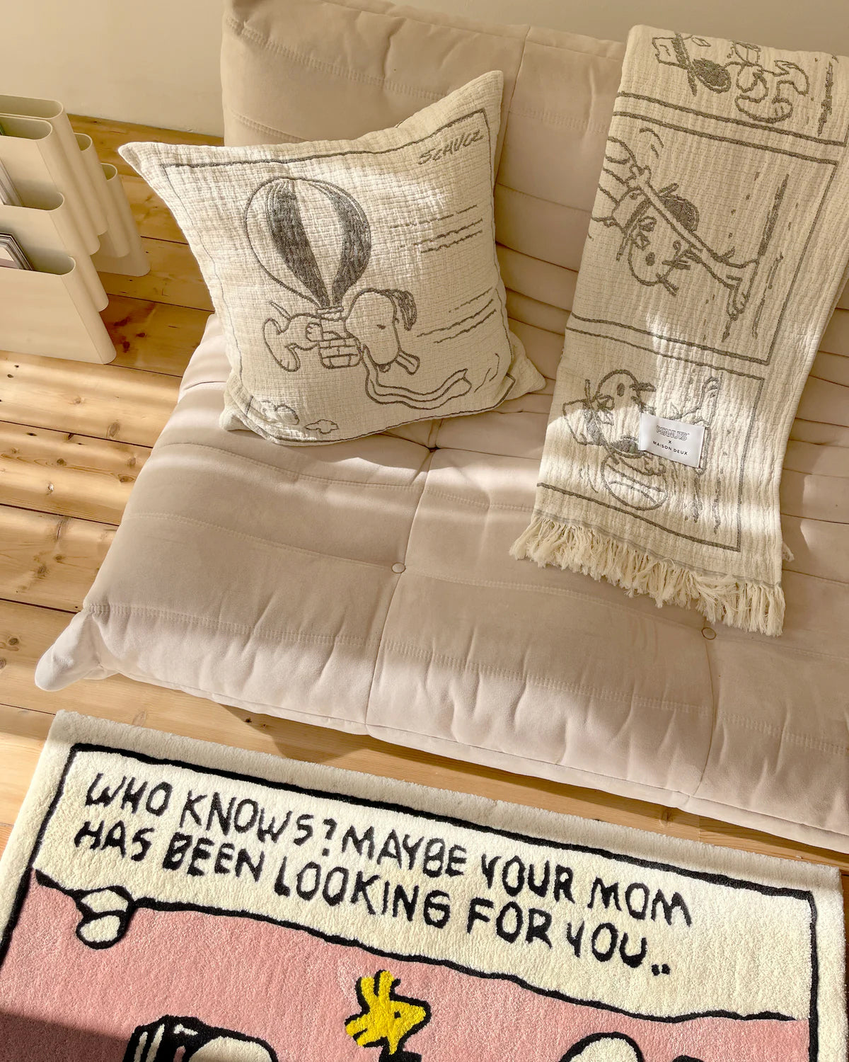 Blanket PEANUTS DESSERT Comic Strip Cotton Black / White 4.25 x 6.5ft