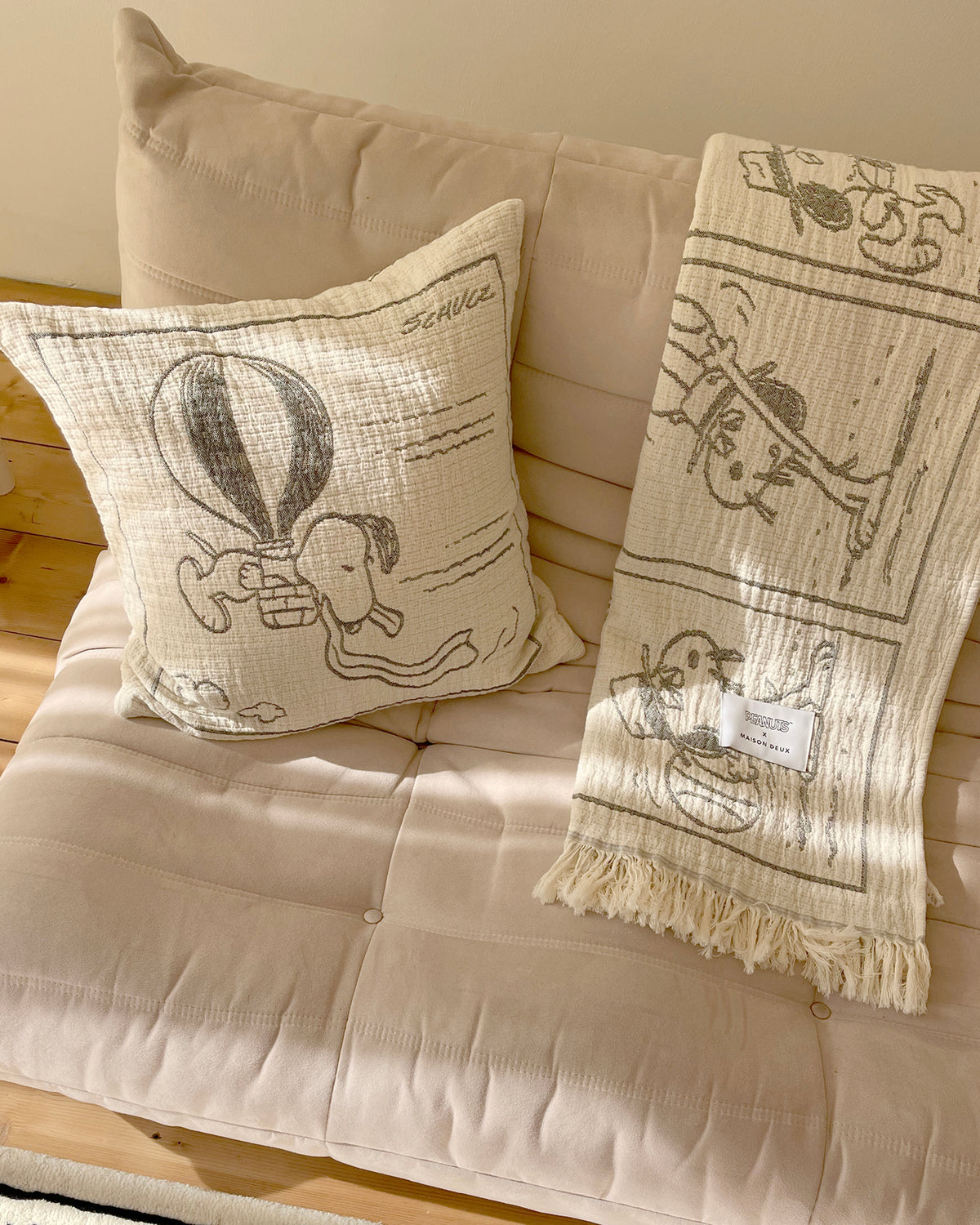 Blanket PEANUTS DESSERT Comic Strip Cotton Black / White 4.25 x 6.5ft