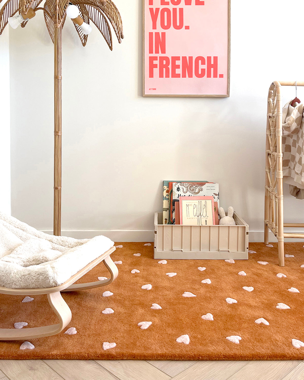Rug HEARTS Brown / Pink Print 3.9 x 5.9ft