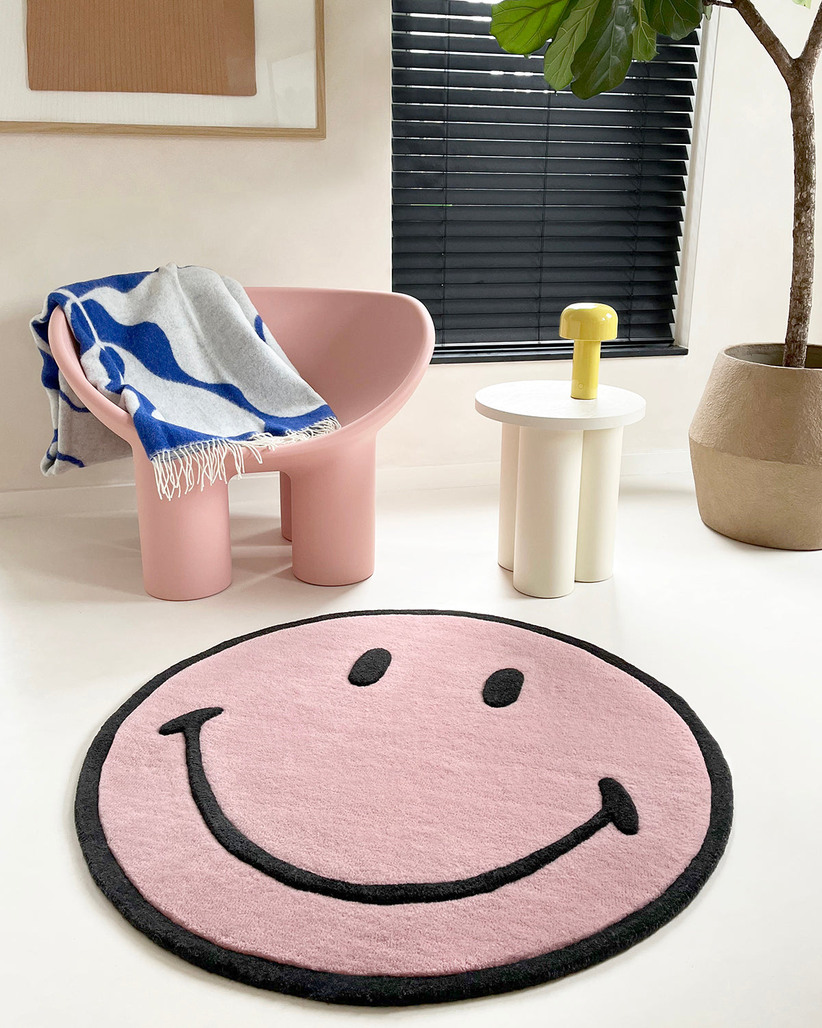 Rug SMILEY Pink Round Diam. 3.2ft